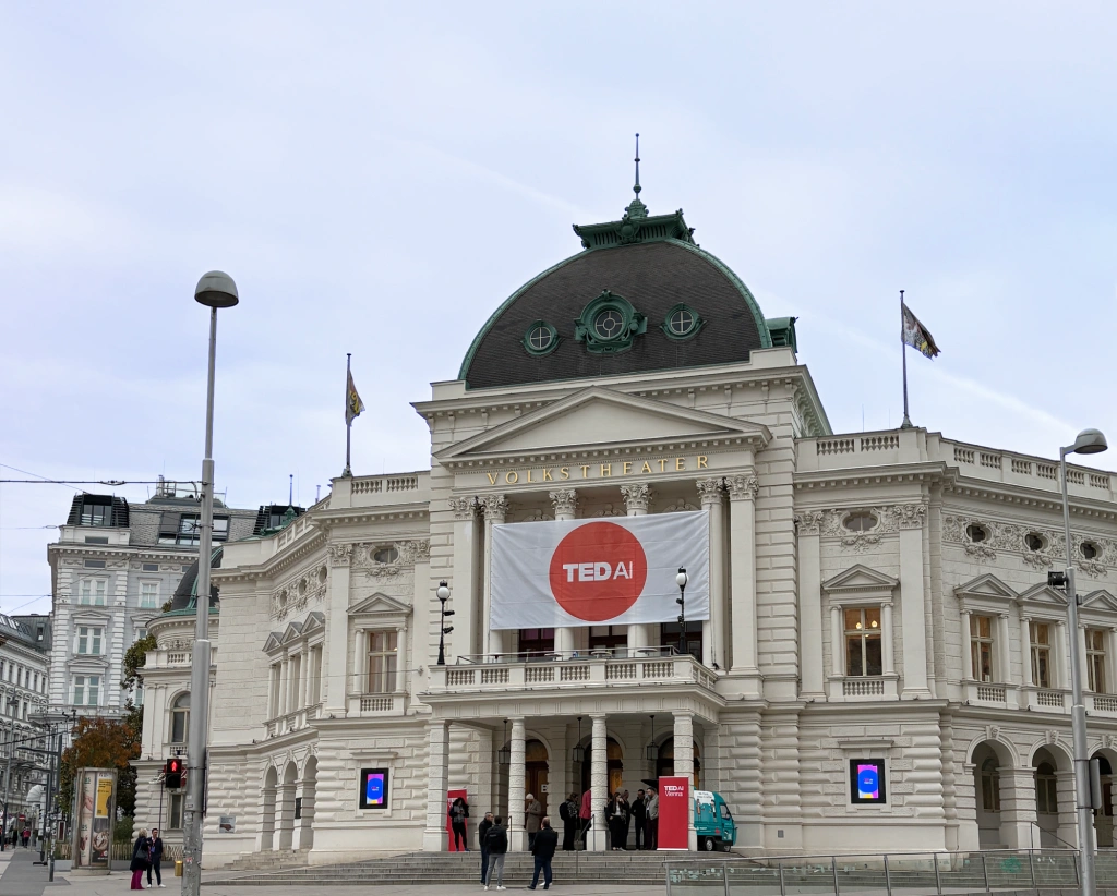 Volks Theatre in Vienna showing the TEDAI banner